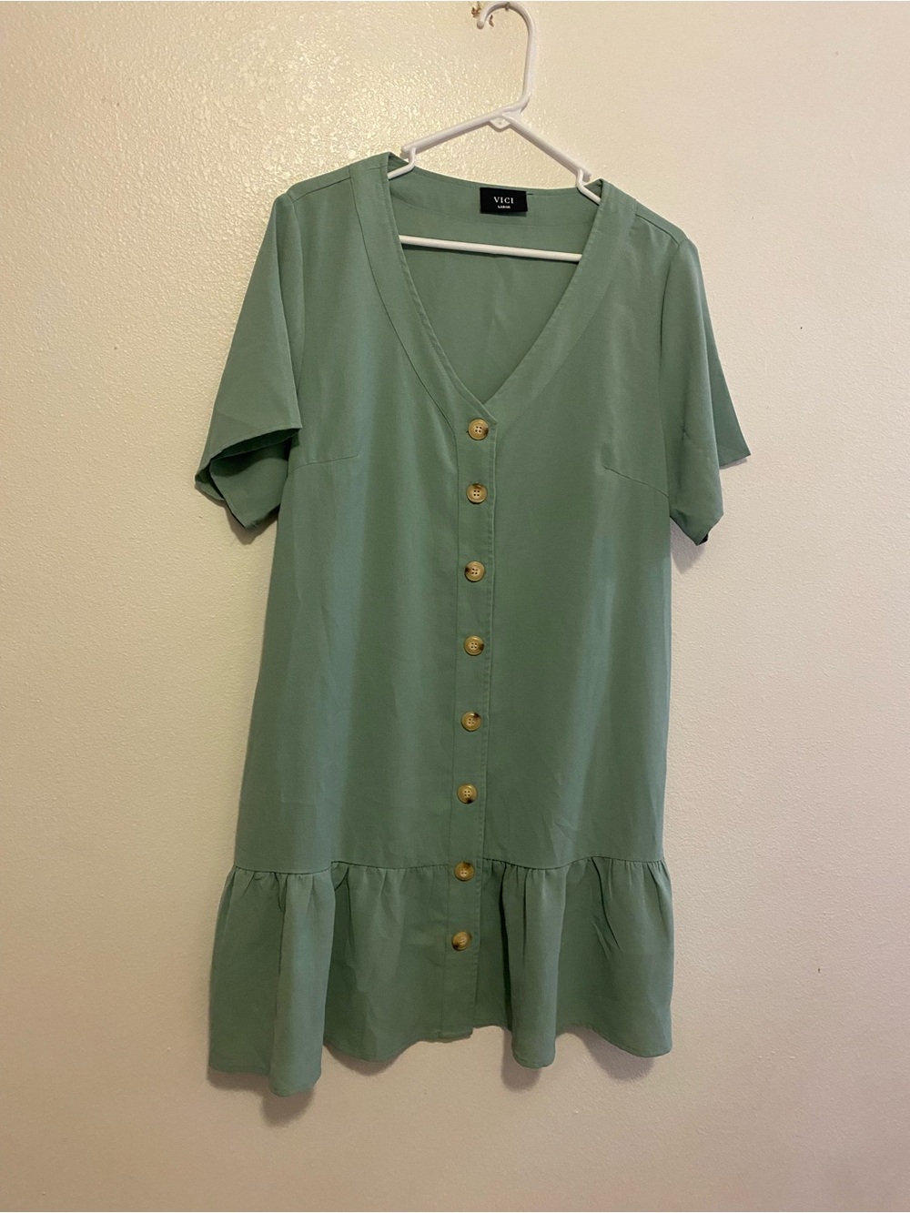 VICI Sage Green V-Neck Dress